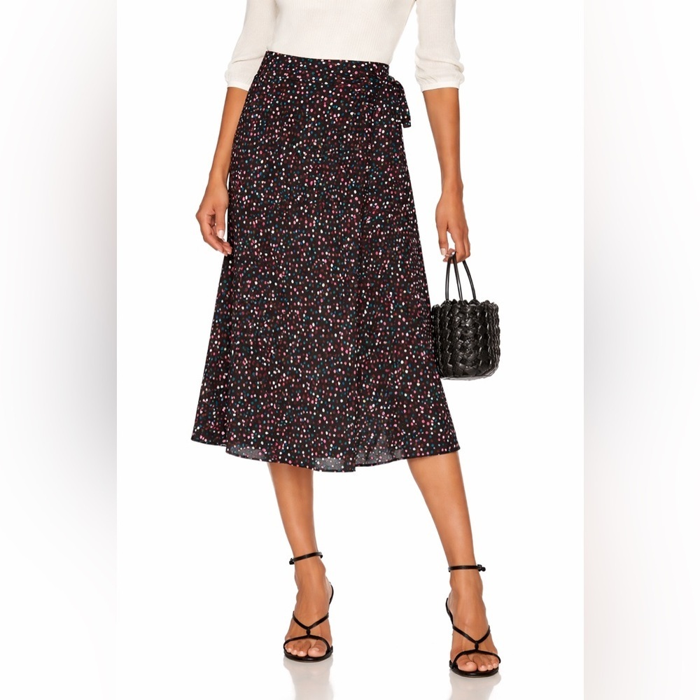Diane Von Furstenberg Silk Wrap Skirt Size 2 Polka Dot Midi Black A-Line DVF
